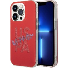 U.S. Polo Assn. iPhone 15 Pro Kılıf U.s. Polo Assn. Orjinal Lisanslı Simli Parlak Alfabe Tasarım Kapak Kırmızı