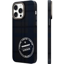 YoungKit iPhone 15 Pro Kılıf Ekose Desenli Youngkit Gezhi Serisi Kapak Mavi