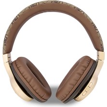 Guess Orjinal Lisanslı Bluetooth Kulaklık Script Gold Serisi Metal Yazı Logolu 4g Desenli Kahverengi