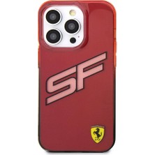 Ferrari iPhone 15 Pro Max Kılıf Ferrari Orjinal Lisanslı Transparan Sf Yazılı Kenarları Renk Geçişli Kırmızı