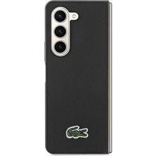 Lacoste Galaxy Z Fold 5 Kılıf Lacoste Orjinal Lisanslı Pu Pike Desenli Yüzey Ikonik Timsah Logolu Siyah