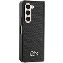 Lacoste Galaxy Z Fold 5 Kılıf Lacoste Orjinal Lisanslı Pu Pike Desenli Yüzey Ikonik Timsah Logolu Siyah