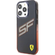 Ferrari iPhone 15 Pro Max Kılıf Ferrari Orjinal Lisanslı Transparan Sf Yazılı Kenarları Renk Geçişli Siyah
