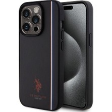 U.S. Polo Assn. iPhone 15 Pro Kılıf U.s. Polo Assn. Orjinal Lisanslı Üç Renk Şerit Tasarımlı Baskı Logolu Siyah