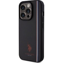 U.S. Polo Assn. iPhone 15 Pro Kılıf U.s. Polo Assn. Orjinal Lisanslı Üç Renk Şerit Tasarımlı Baskı Logolu Siyah