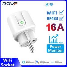 Rovf - Akıllı Soket - WIFI+RF433 - Ab Fişi - 16A - Adaptör Güç Monitörü - Kablosuz Uzaktan Ses Kontrolü Zamanlayıcı - Tuya Google Home Alexa Için Çalışın (Yurt Dışından)