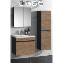 Özceden Çiğdem 65+35 cm Antrasit Gri Mat-Atlantik Çam Mdf Seramik Lavabolu Asma Banyo Dolabı Takımı