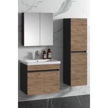 Özceden Çiğdem 65+35 cm Antrasit Gri Mat-Atlantik Çam Mdf Seramik Lavabolu Asma Banyo Dolabı Takımı