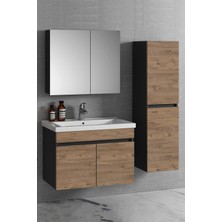Özceden Çiğdem 80+35 cm Antrasit Gri Mat-Atlantik Çam Mdf Seramik Lavabolu Asma Banyo Dolabı Takımı