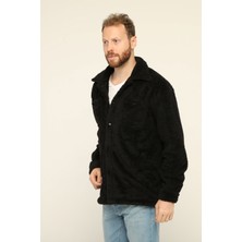 Owut Collection Erkek Siyah Oversize Kanguru Cepli Peluş Hırka