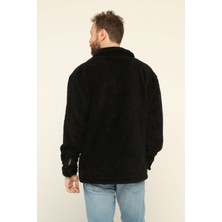 Owut Collection Erkek Siyah Oversize Kanguru Cepli Peluş Hırka