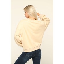 Owut Collection Bej Orlando Florida Bisiklet Yaka Baskılı Sweatshirt