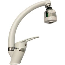 Elmina Armatür Beyaz Krom 2 Fonksiyonlu Mutfak Eviye Bataryası Musluğu Çift Su Girişli