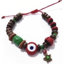 Funny Takı El Yapımı Hint Cam ve Nazar Boncuklu Toprak Boncuklu Yılbaşı Bileklik