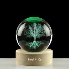Keyfim Shop Büyük Boy Işıklı Ahşap Kaideli Deniz Anası Ağaç Temalı Cam Küre 8cm