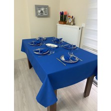 Zeren Home Sıvı Geçirmez Keten Dertsiz Masa Örtüsü Saks Mavi + 12 Peçete