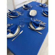 Zeren Home Sıvı Geçirmez Keten Dertsiz Masa Örtüsü Saks Mavi + 12 Peçete