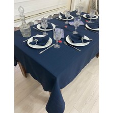 Zeren Home Polyester Keten Dertsiz Masa Örtüsü Lacivert + 12 Peçete