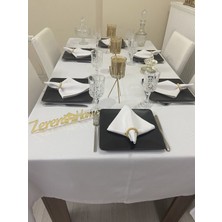 Zeren Home Sıvı Geçirmez Keten Dertsiz Masa Örtüsü Beyaz + 12 Peçete