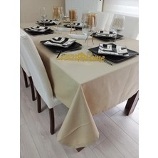 Zeren Home Sıvı Geçirmez Keten Dertsiz Masa Örtüsü Kapuçino + 12 Peçete