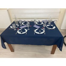 Zeren Home Polyester Keten Dertsiz Masa Örtüsü Lacivert + 6 Peçete