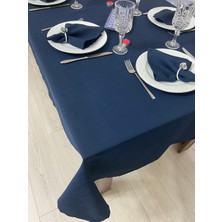 Zeren Home Polyester Keten Dertsiz Masa Örtüsü Lacivert + 6 Peçete