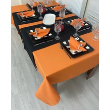 Zeren Home Sıvı Geçirmez Keten Dertsiz Masa Örtüsü Turuncu + 12 Peçete