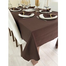 Zeren Home Sıvı Geçirmez Keten Dertsiz Masa Örtüsü Kahverengi + 6 Peçete