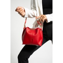 Nbi Bags Kadın Fularlı Zincir Aksesuarlı Yumuşak Deri 3 Bölmeli El Kol ve Omuz Çantası