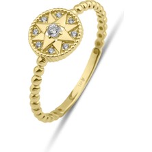 Kairos Jewelry 14 Ayar Altın Taşlı Pusula Yüzük KRS138-14GRZ