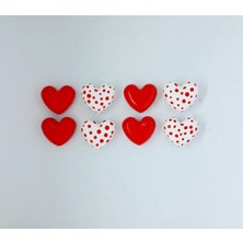 8'li El Yapımı Kalp Buzdolabı Magneti , Fridge Magnet , Hediye Magnet Puantiyeli- 8'li Set