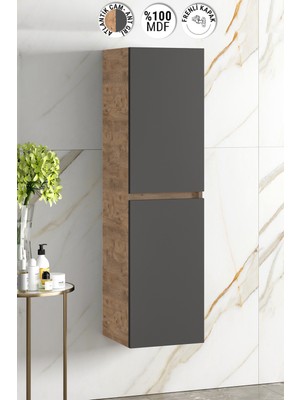 Özceden Yıldız 35*130 cm Atlantik Çam-Antrasit Gri Mat Mdf Asma Banyo Boy Dolabı