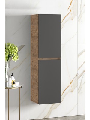 Özceden Yıldız 35*130 cm Atlantik Çam-Antrasit Gri Mat Mdf Asma Banyo Boy Dolabı