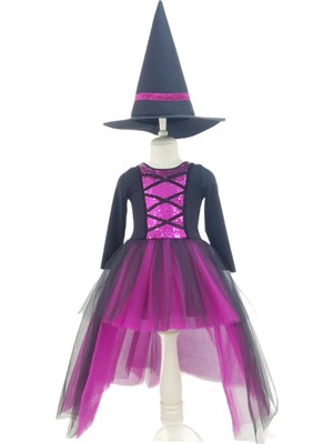 Gala Kostüm Hallowen Cadılar Bayramı Fujya Renkli Kız Çocuk Cadı Kostümü