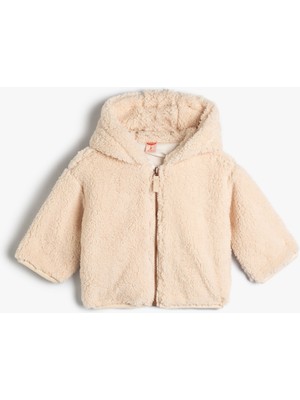 Koton Basic Peluş Ceket Kapşonlu Uzun Kollu Fermuarlı