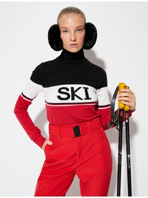 Koton Boğazlı Kazak Ski Sloganlı Viskon Karışımlı