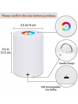 YHome Smart Bedside Table Lamp Dimmable Touch Control Light Rechargeable (Yurt Dışından)