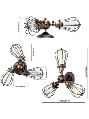 YHome Üç Baş Döndürülebilir Kafes Gövde Tavan Işığı, Ayarlanabilir Vintage Pirinç Endüstriyel Tarzı Tavan Lambası Mutfak, Yatak Odası (Yurt Dışından)