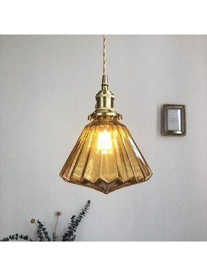 YHome 18CM Pirinç Cam Avize, LED 5W 220V Japon Retro Avize, Restoran Barı, Yatak Odası Başucu Lambası Koridor Giriş Işığı, Kahverengi (Yurt Dışından)