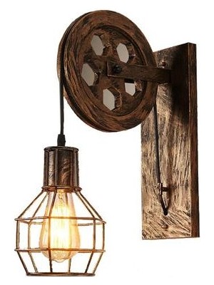 YHome Loft Retro Endüstriyel Stil Kaldırma Duvar Lambası Restoran Yatak Odası Başucu Merdiven Koridoru Kasnak Mağazası Duvar Lambası (Bronz) (Yurt Dışından)