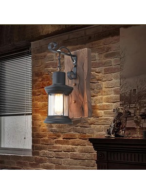 YHome LED Demir Ahşap Duvar Lambası, E27 Ampul, Vintage Koridor Koridoru Duvar Sconce Restoran, Cafe, Bar Için (Yurt Dışından)