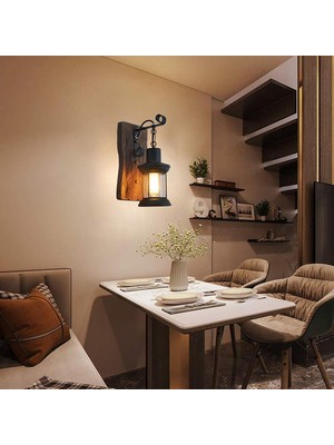 YHome LED Demir Ahşap Duvar Lambası, E27 Ampul, Vintage Koridor Koridoru Duvar Sconce Restoran, Cafe, Bar Için (Yurt Dışından)