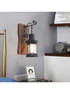 YHome LED Demir Ahşap Duvar Lambası, E27 Ampul, Vintage Koridor Koridoru Duvar Sconce Restoran, Cafe, Bar Için (Yurt Dışından)