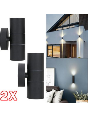 YHome 2x Siyah Paslanmaz Çelik Yukarı Duvar Işığı GU10 IP54 Çift LED (Yurt Dışından)