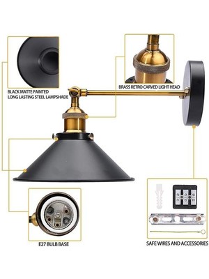 YHome 2 Adet Endüstriyel Stil Duvar Aplik, E27 Ampul Ayarlanabilir Salıncak Uzun Kol Duvar Aplik Bar Restoran Koridoru Için (Yurt Dışından)