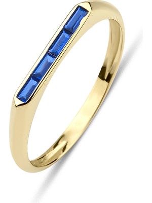 Kairos Jewelry 14 Ayar Altın Channel Set Skinny Ocean Blue Signet Yüzük    KRS083-2-14GRZ