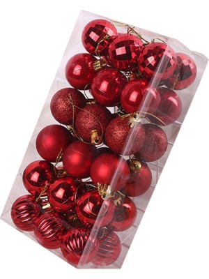 Hermoso 36PCS 4cm Plastik Noel Topu Inci Mat Işık Şekilli, Kırmızı (Yurt Dışından)