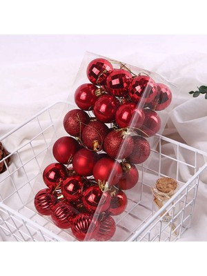 Hermoso 36PCS 4cm Plastik Noel Topu Inci Mat Işık Şekilli, Kırmızı (Yurt Dışından)