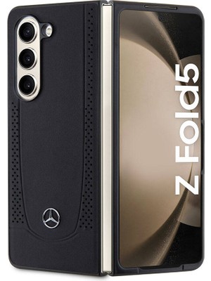 Mercedes-Benz Galaxy Z Fold 5 Kılıf Mercedes-Benz Orjinal Lisanslı Metal Yıldız Logolu Urban Deri Kapak Siyah