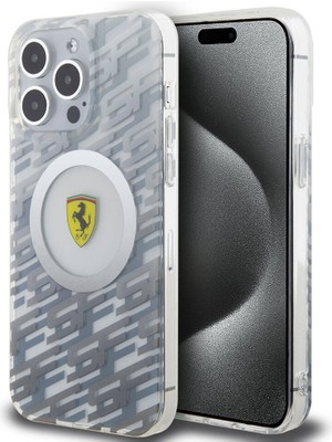 ZORE Ferrari iPhone 15 Pro Max Kılıf Ferrari Orjinal Lisanslı Magsafe Şarj Özellikli Multi Sf Kapak Gri